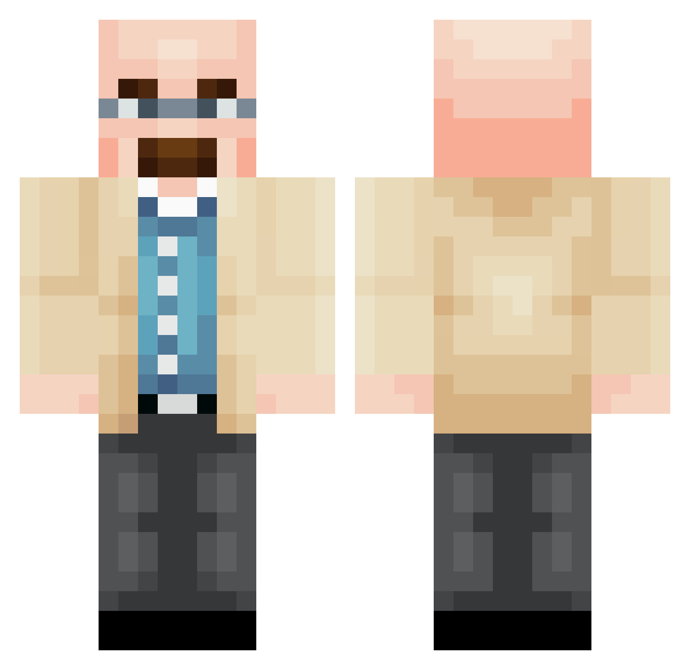WalterWhiteBBG Minecraft skin, front and back view