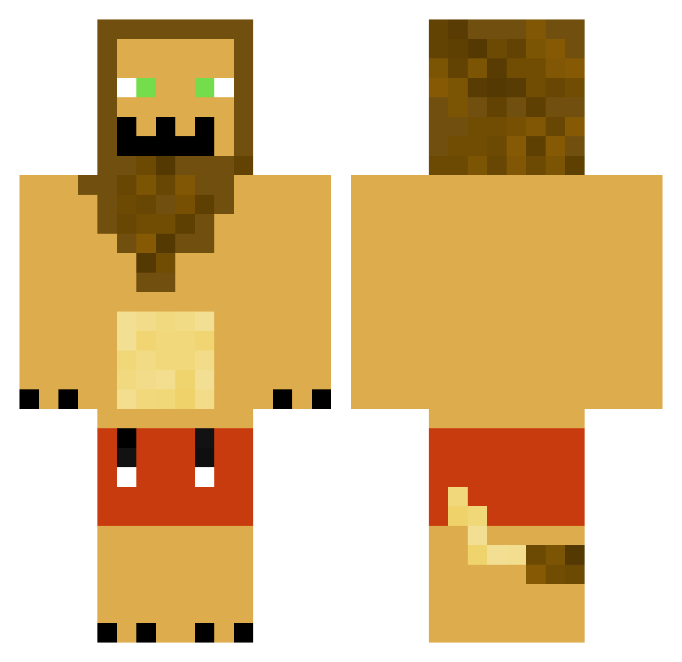 TigerKingMC Minecraft skin, front and back view