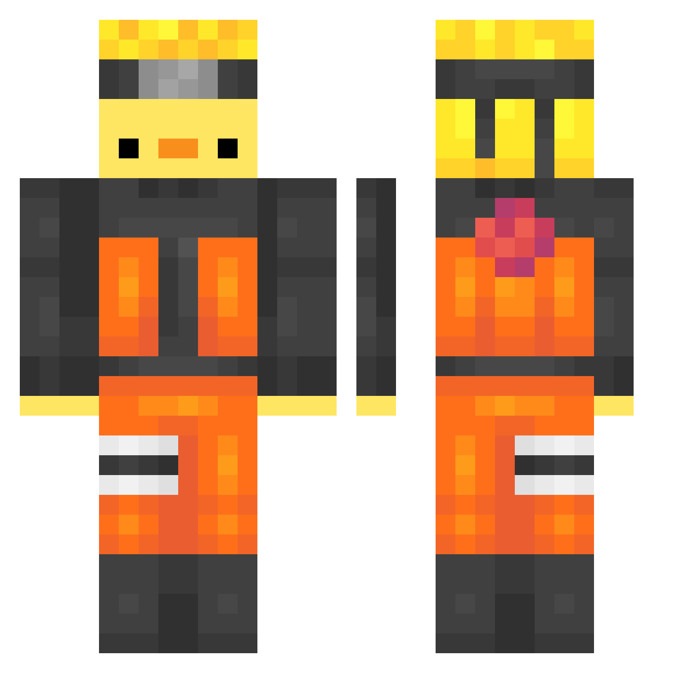 PrettyButterflyX Minecraft skin, front and back view
