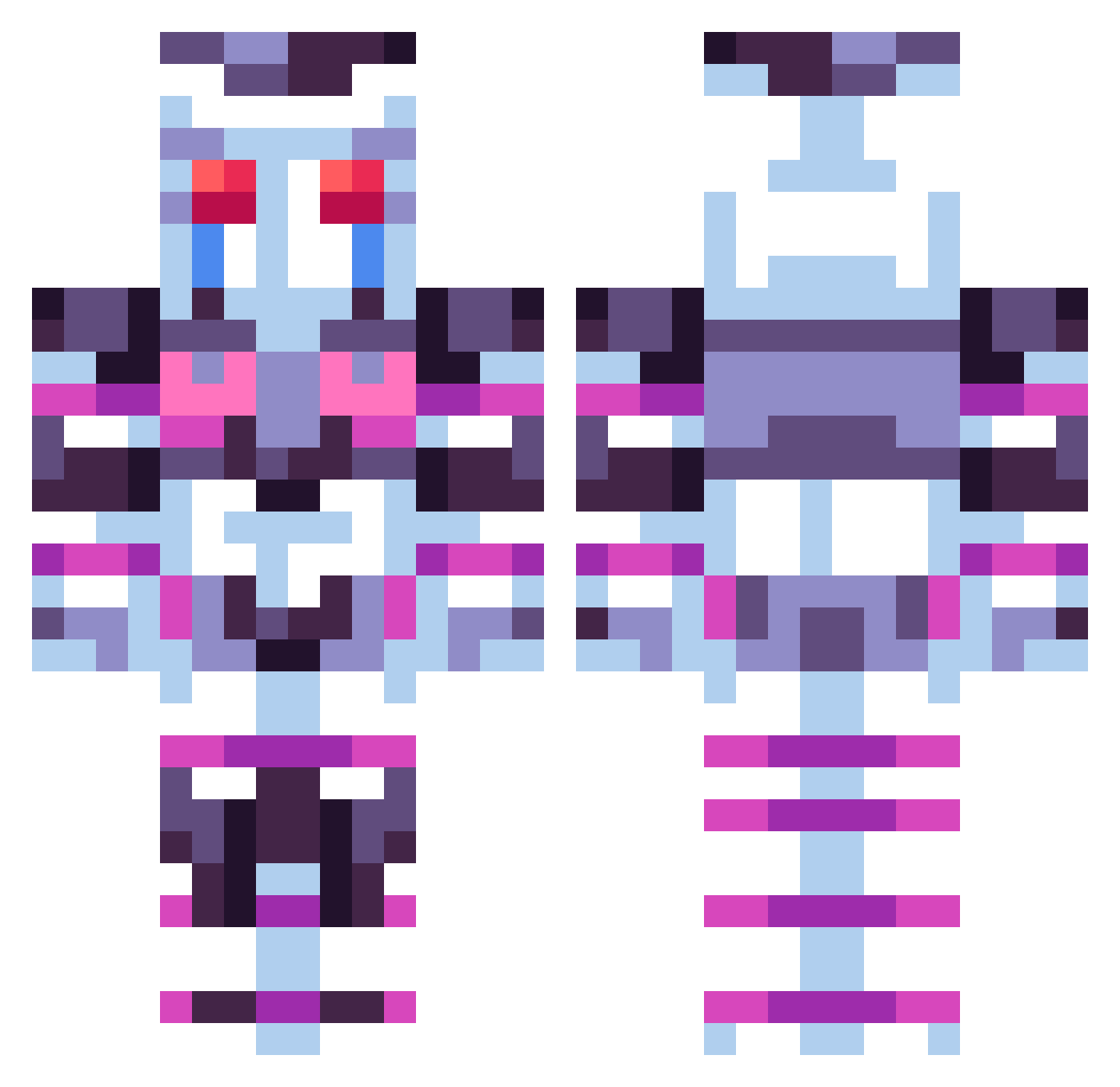 SimpIr Minecraft skin, front and back view