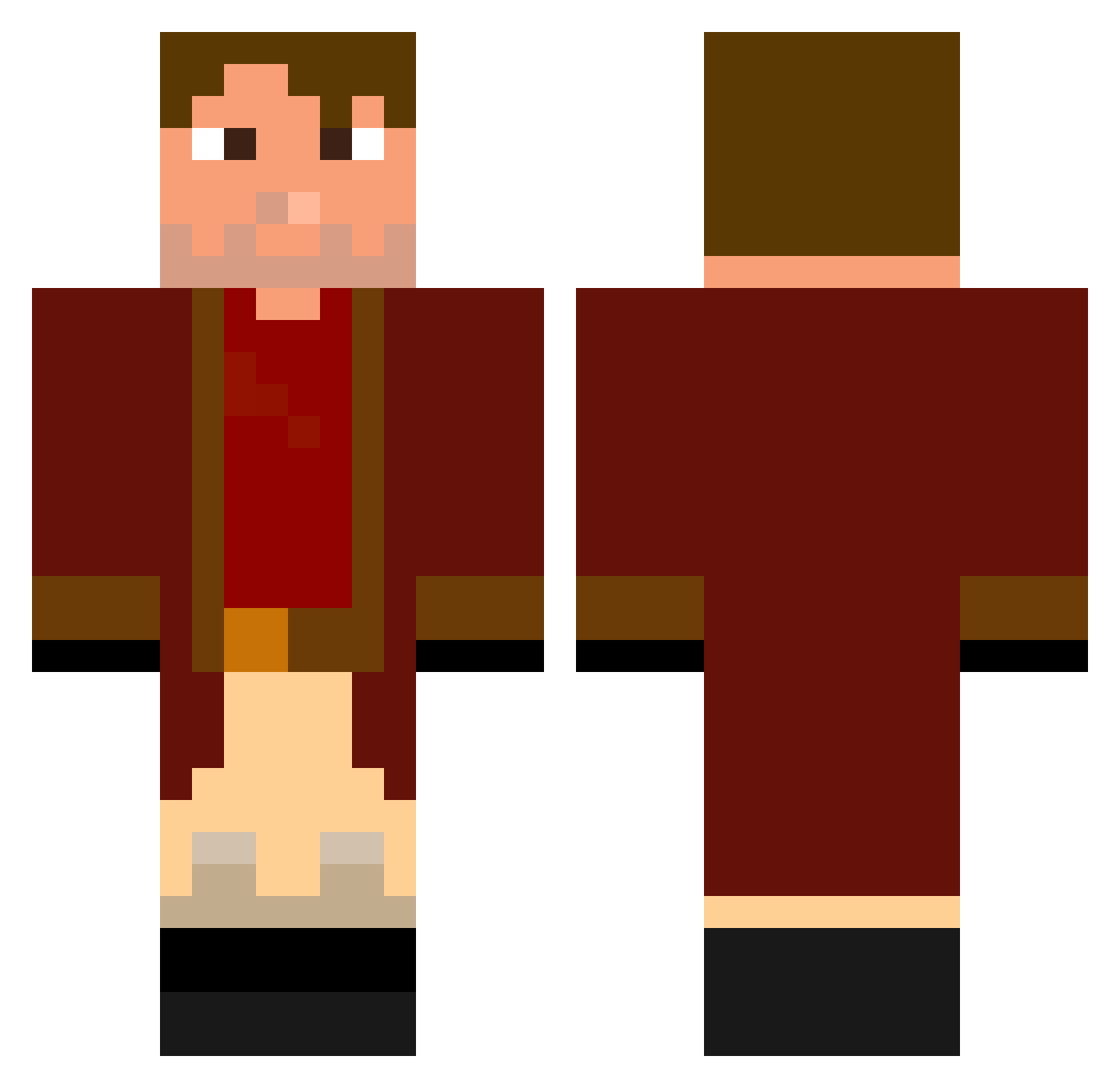 dewret Minecraft skin, front and back view