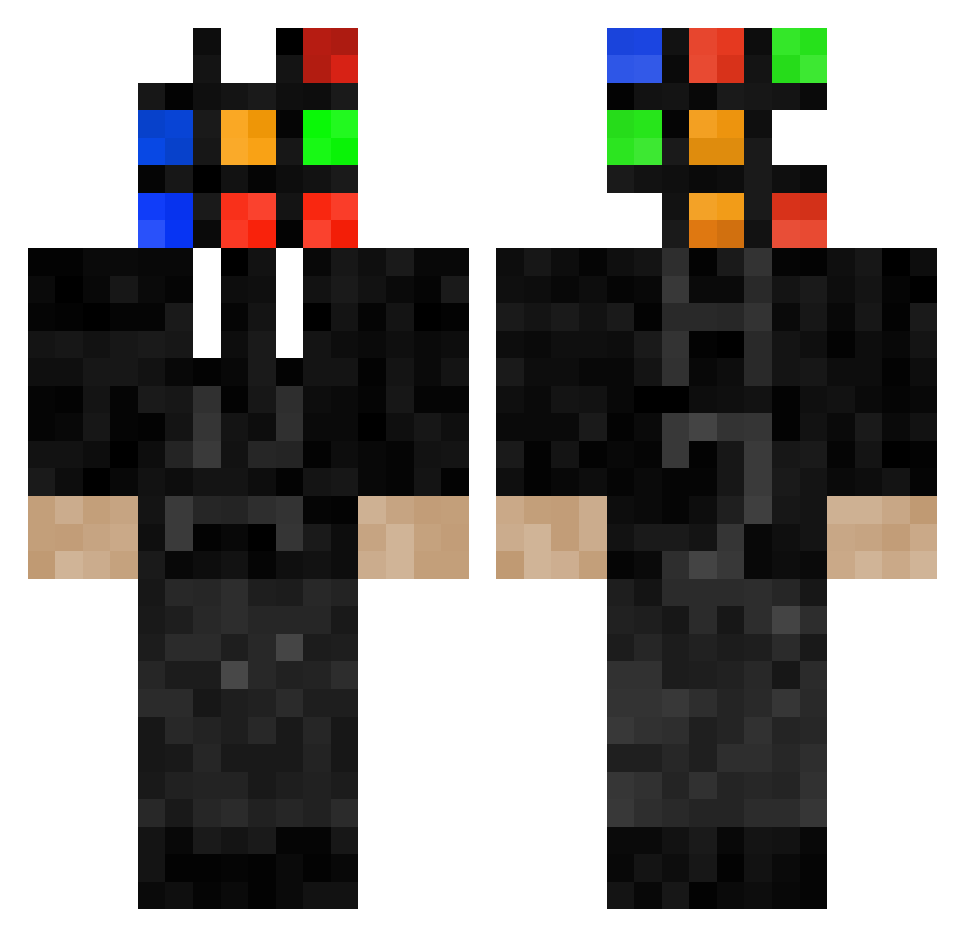 Hackerstream Minecraft skin, front and back view