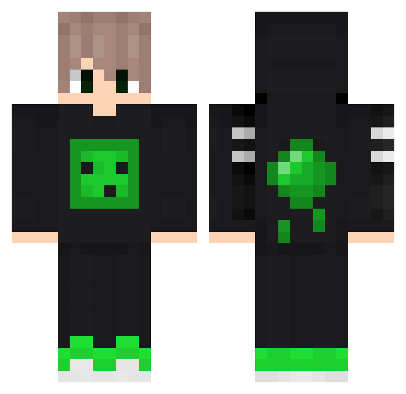 RisingMeep Minecraft skin, front and back view