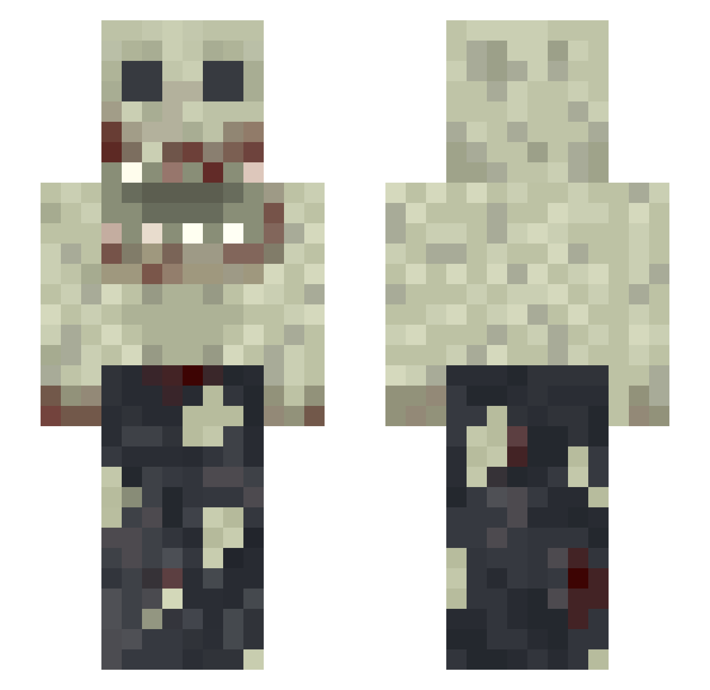 Zombymann Minecraft skin, front and back view