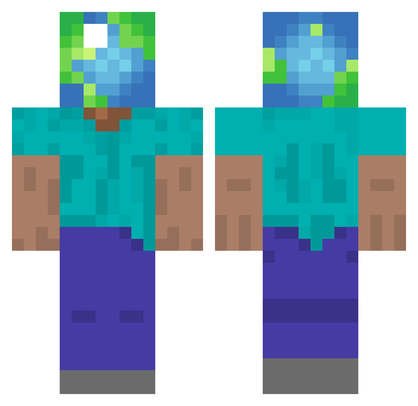 Pmob Minecraft skin, front and back view