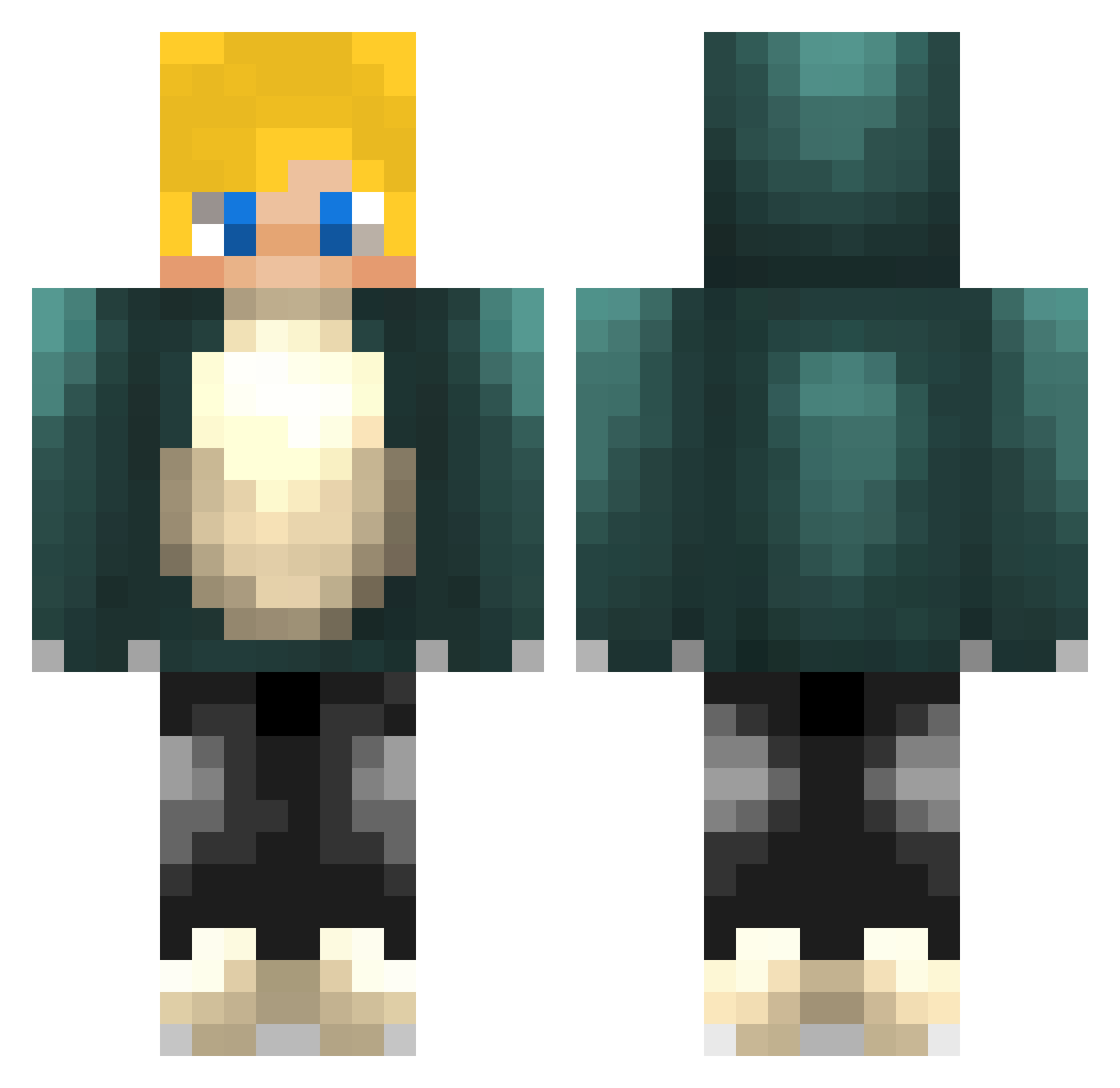 Saturnic Minecraft skin, front and back view