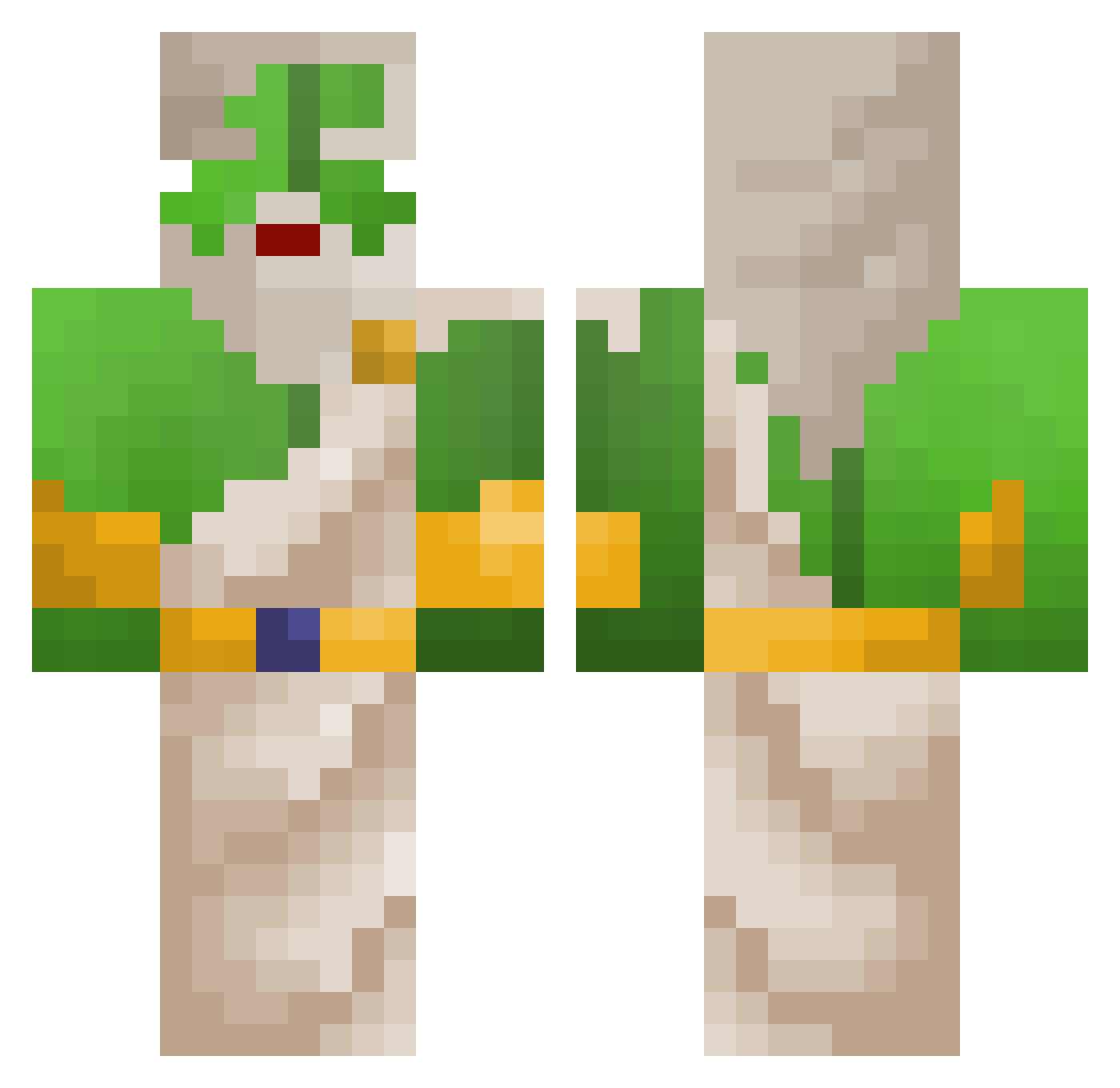 CrazyKelpGuy Minecraft skin, front and back view
