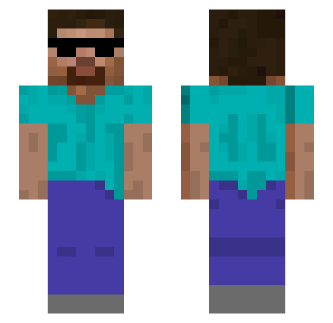 RobjePopje Minecraft skin, front and back view