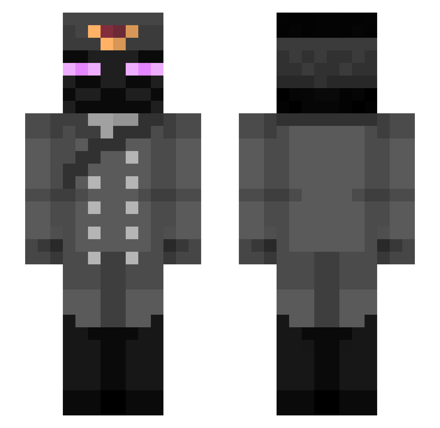 BotLive Minecraft skin, front and back view