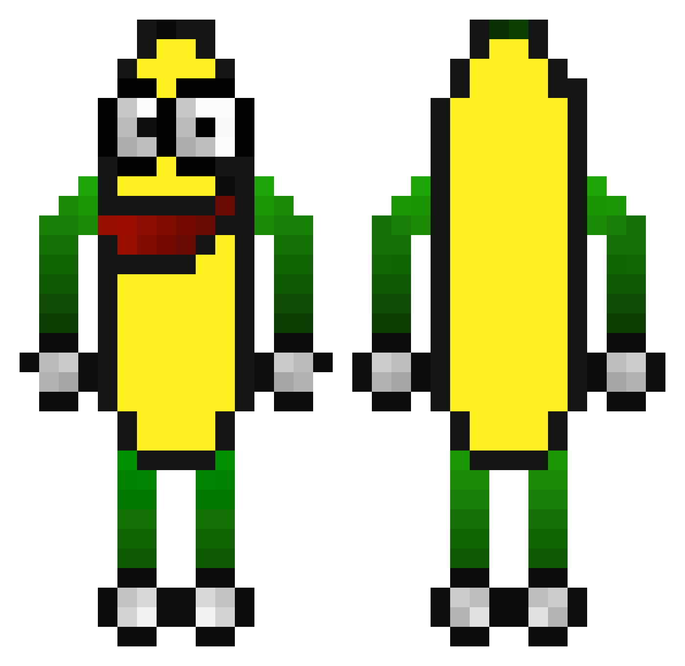 Platano Minecraft skin, front and back view