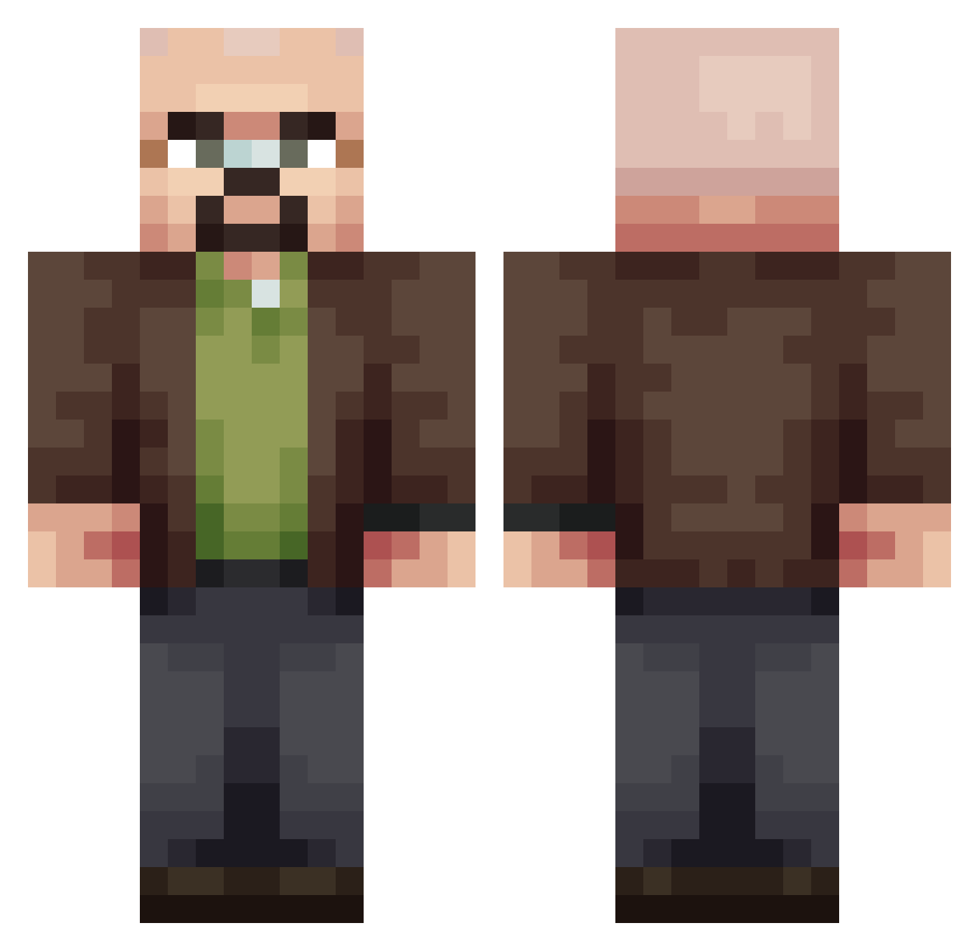 PixelGamer247 Minecraft skin, front and back view