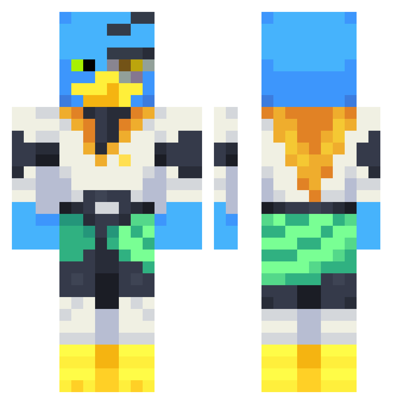 Spoikes Minecraft skin, front and back view