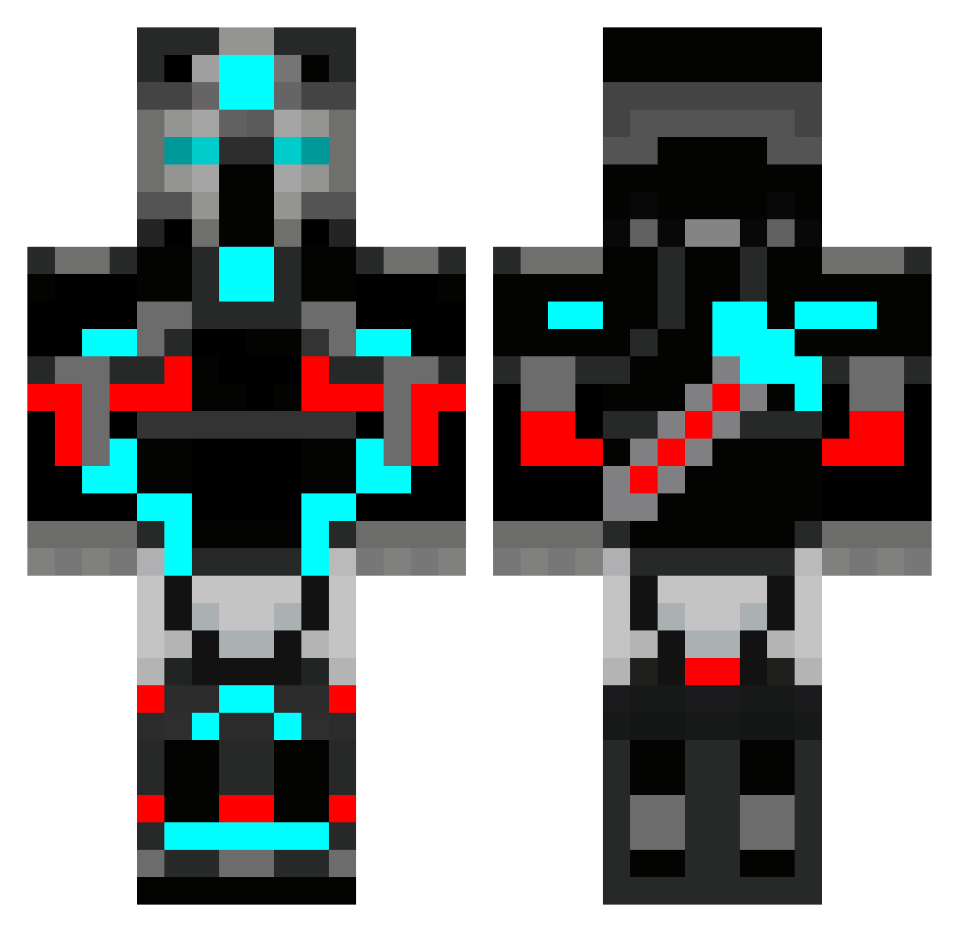 RowZo Minecraft skin, front and back view