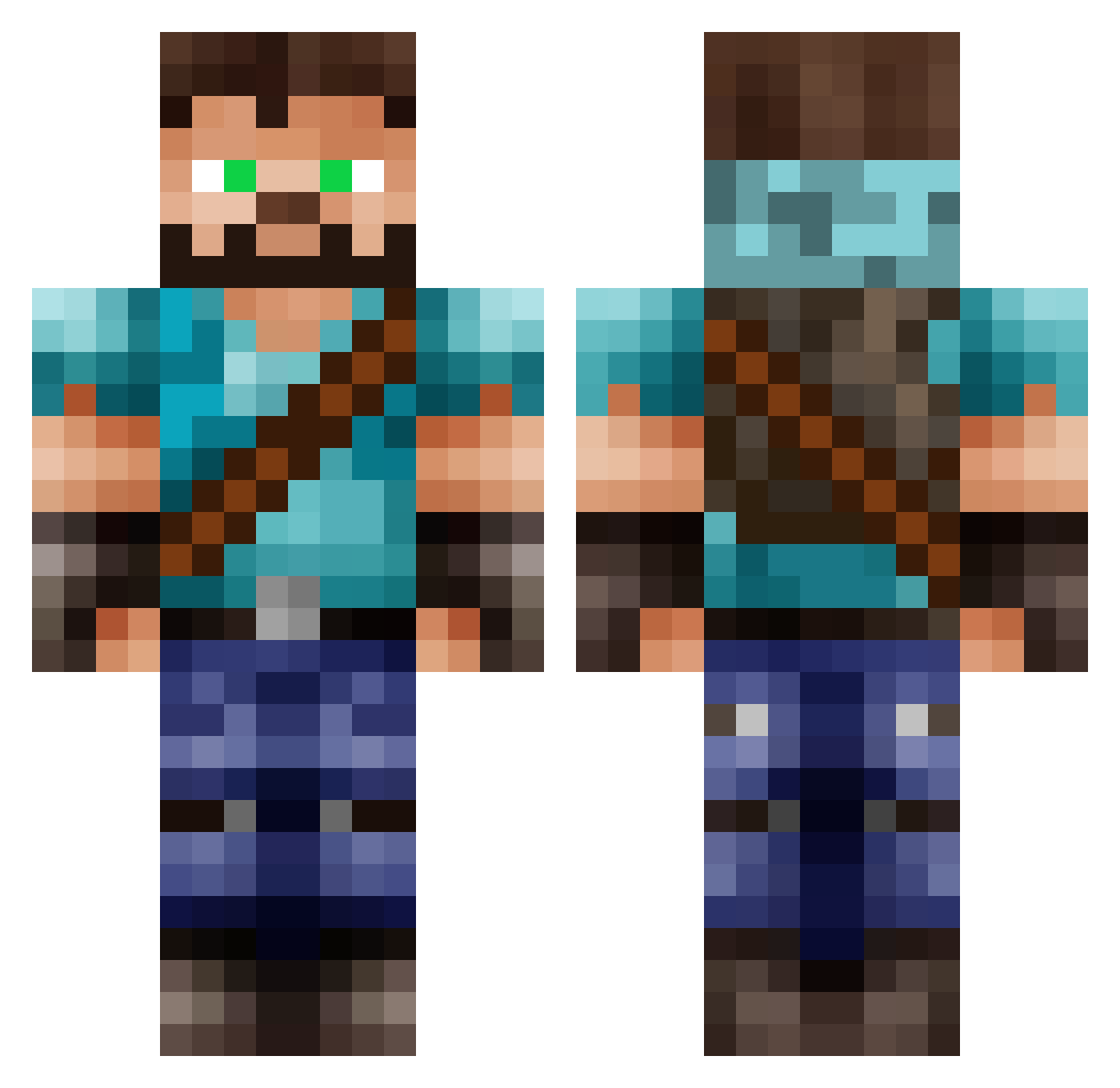 Seamirage Minecraft skin, front and back view