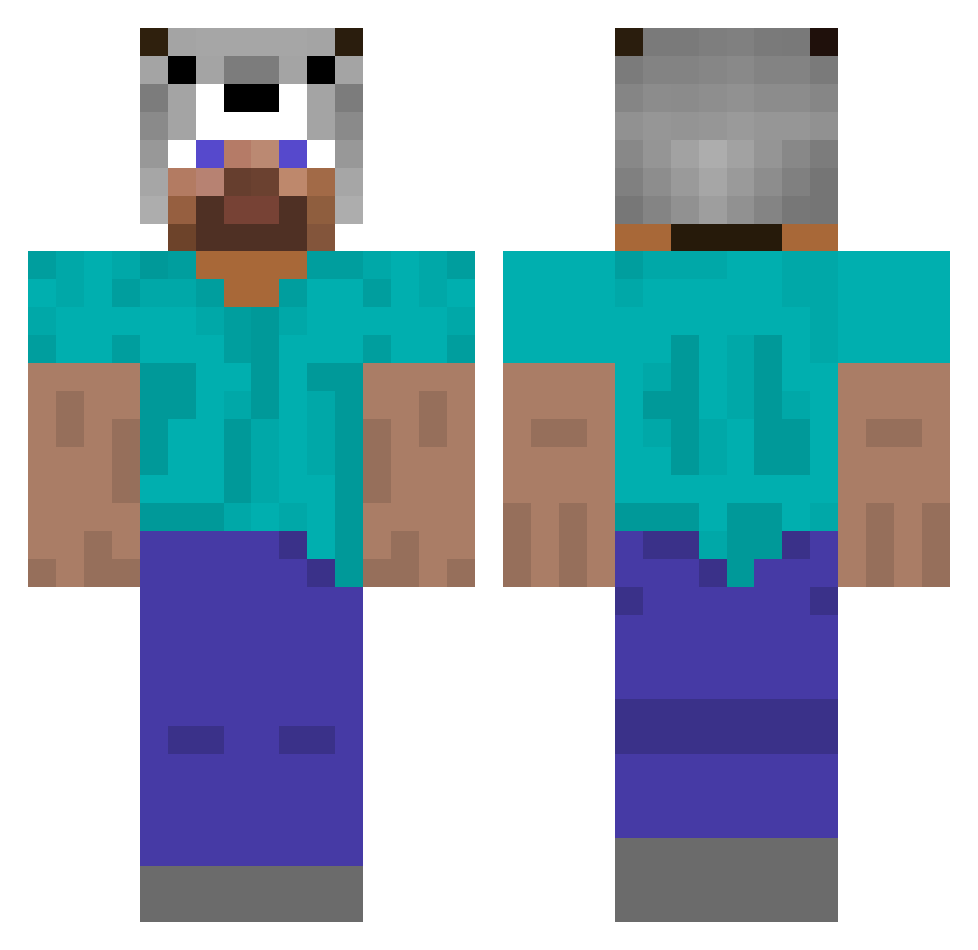 2iu Minecraft skin, front and back view