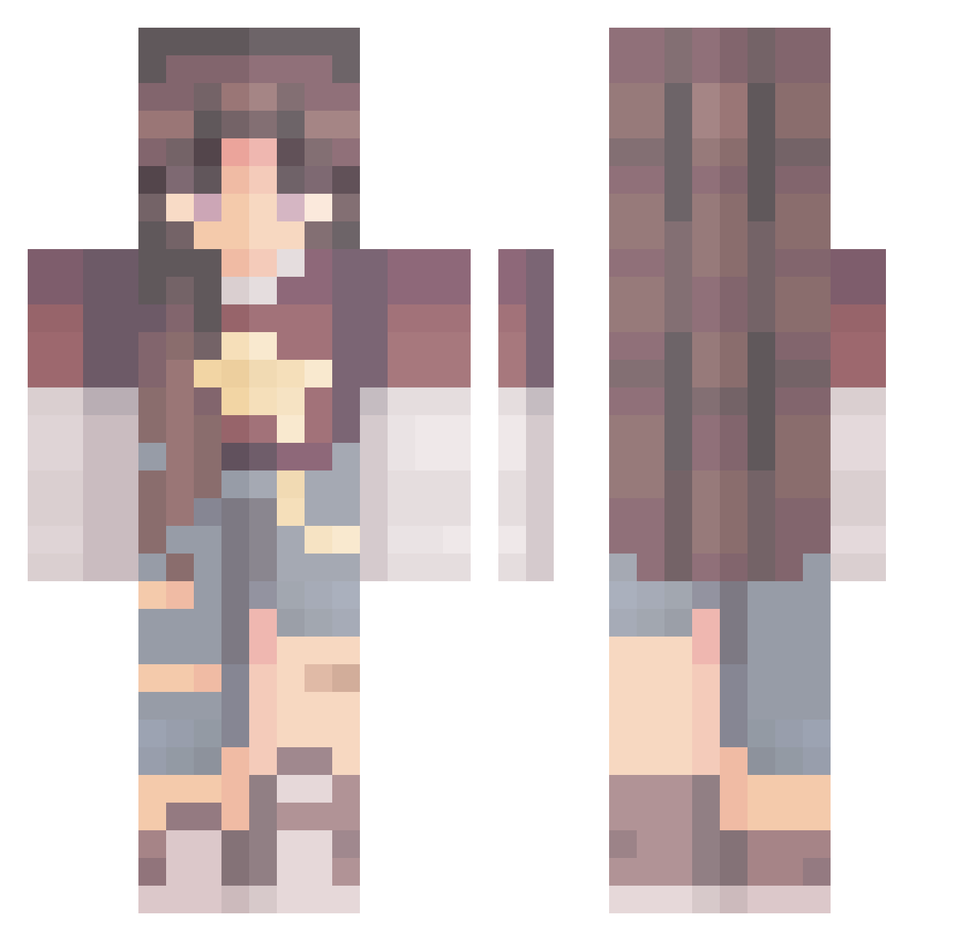 Spillage Minecraft skin, front and back view