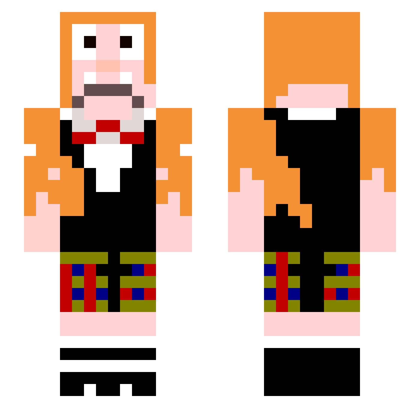 Conforts Minecraft skin, front and back view