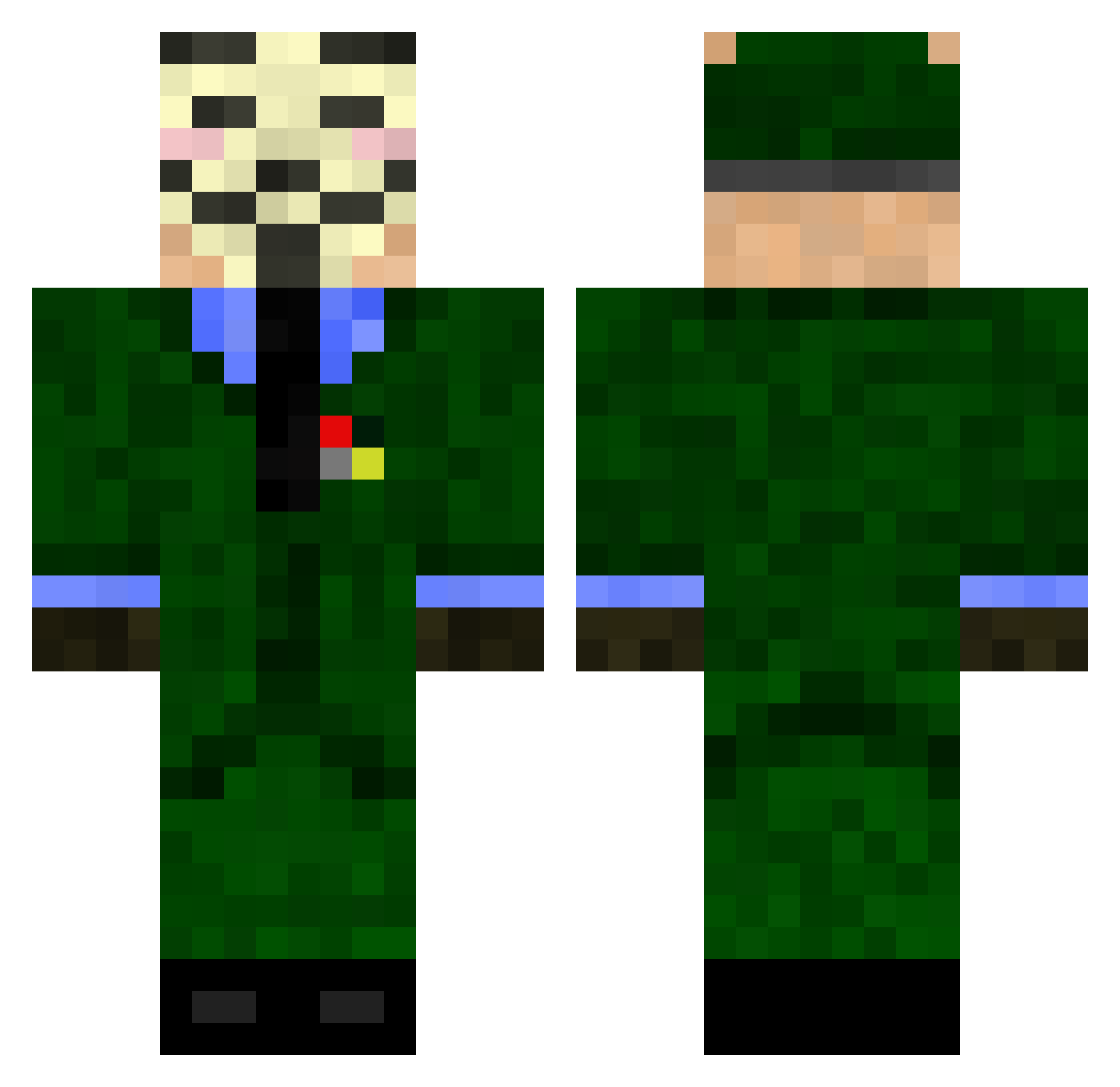 PITB Minecraft skin, front and back view