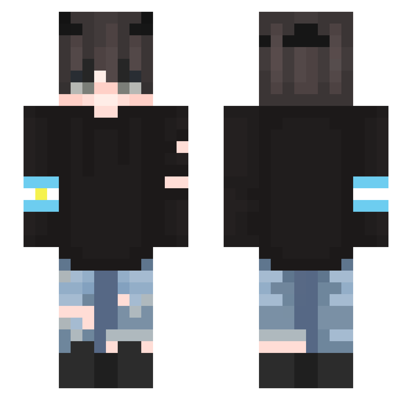 TimersOnly Minecraft skin, front and back view