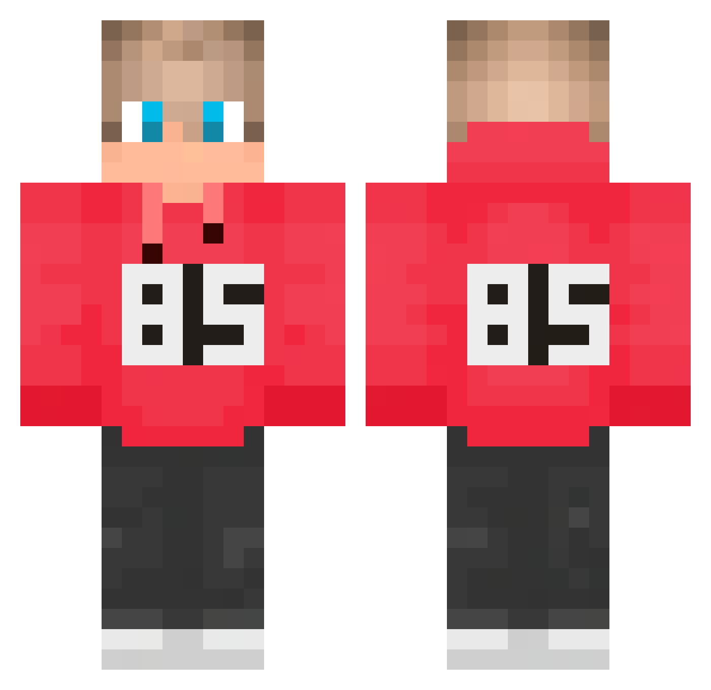 SemSemTV Minecraft skin, front and back view