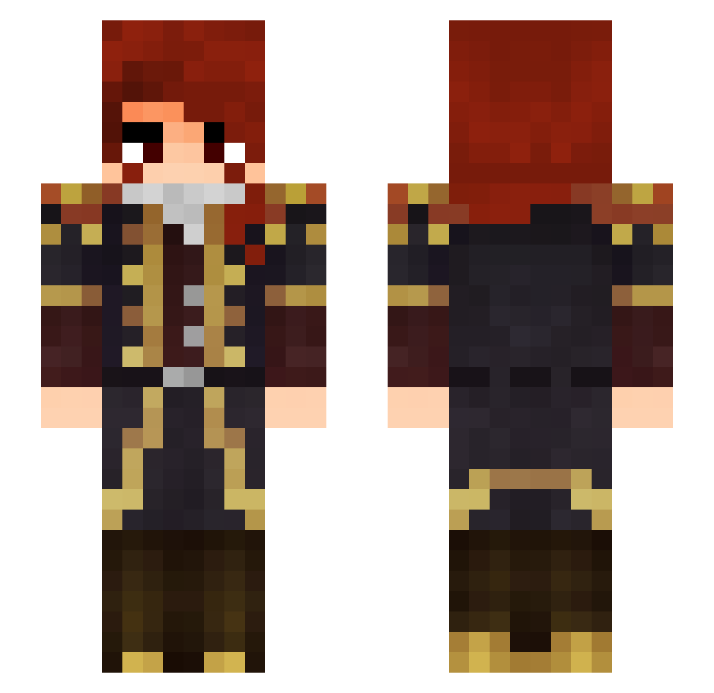 Jackikins Minecraft skin, front and back view