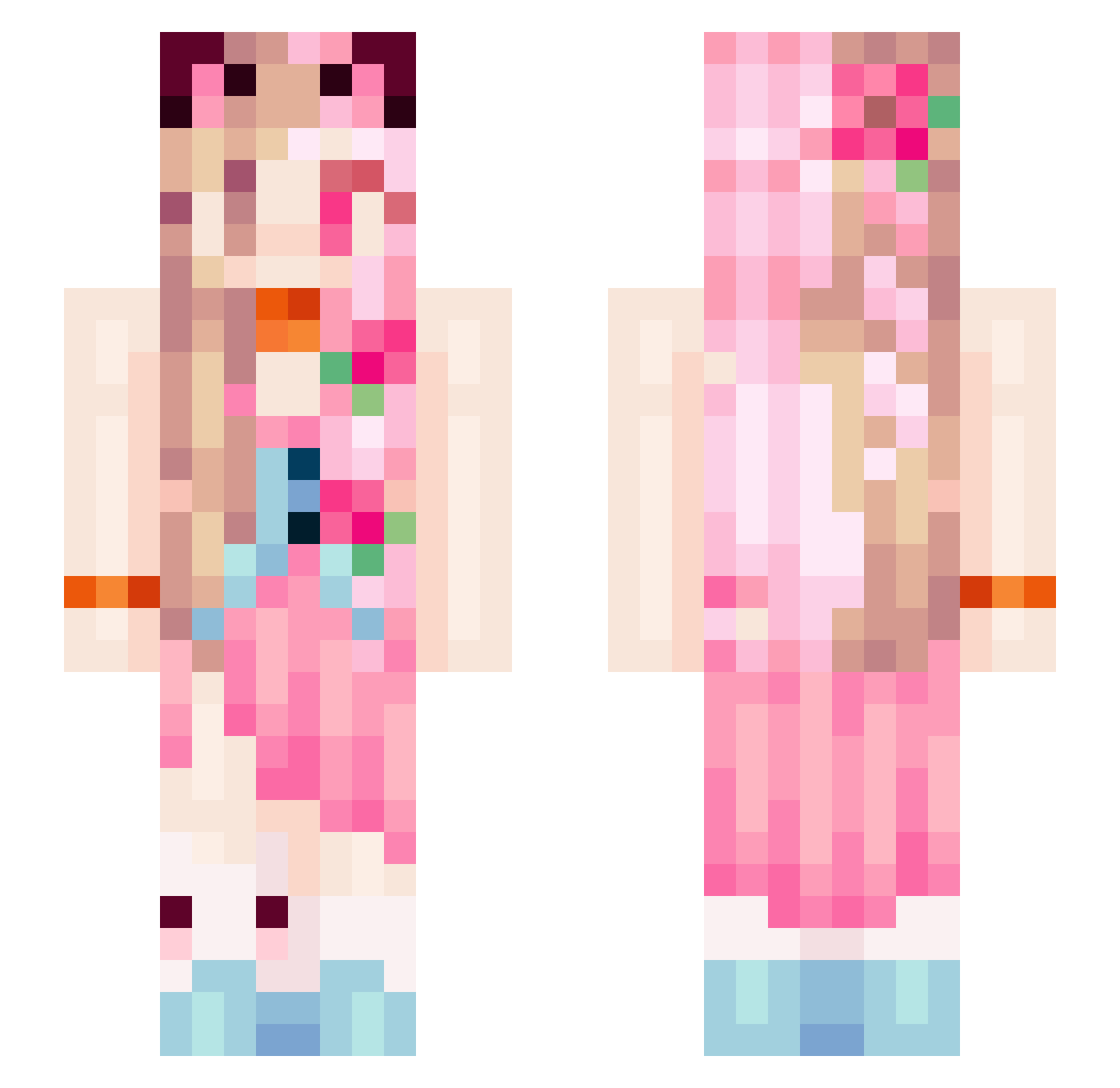 Goldia Minecraft skin, front and back view