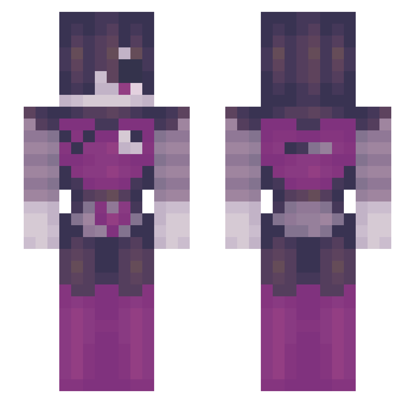 SevvendClubstep Minecraft skin, front and back view