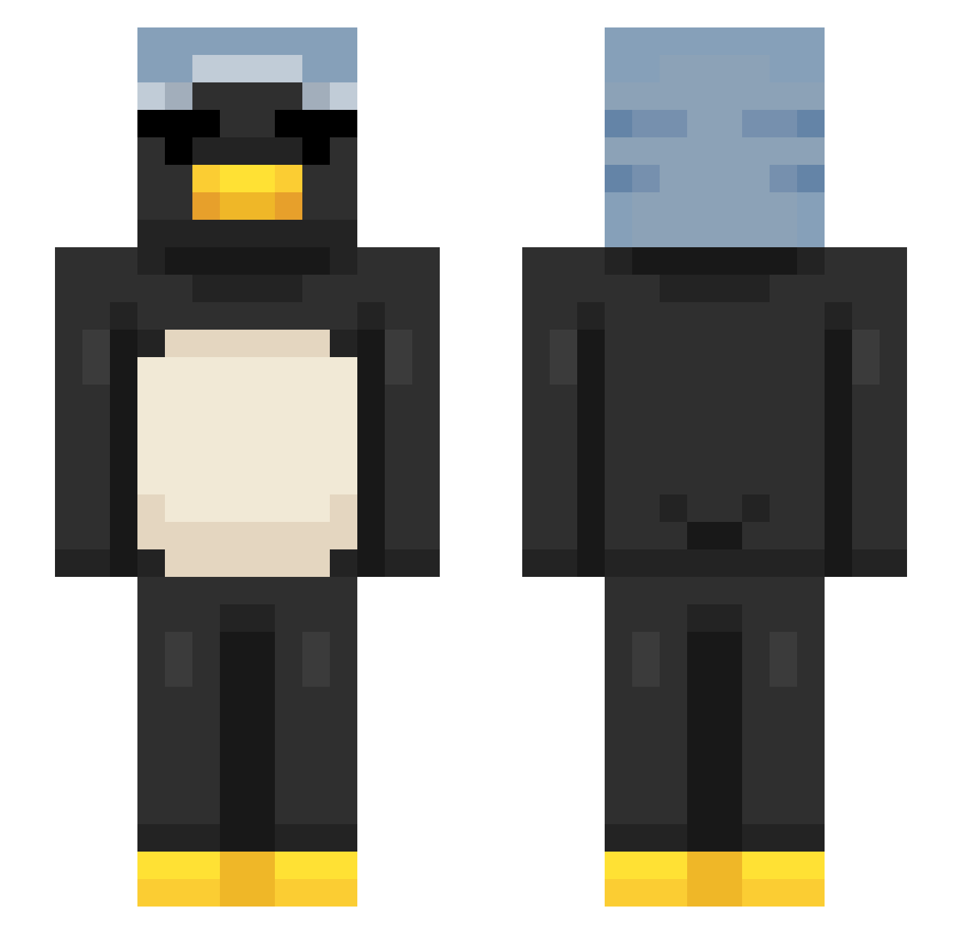 Svinity Minecraft skin, front and back view