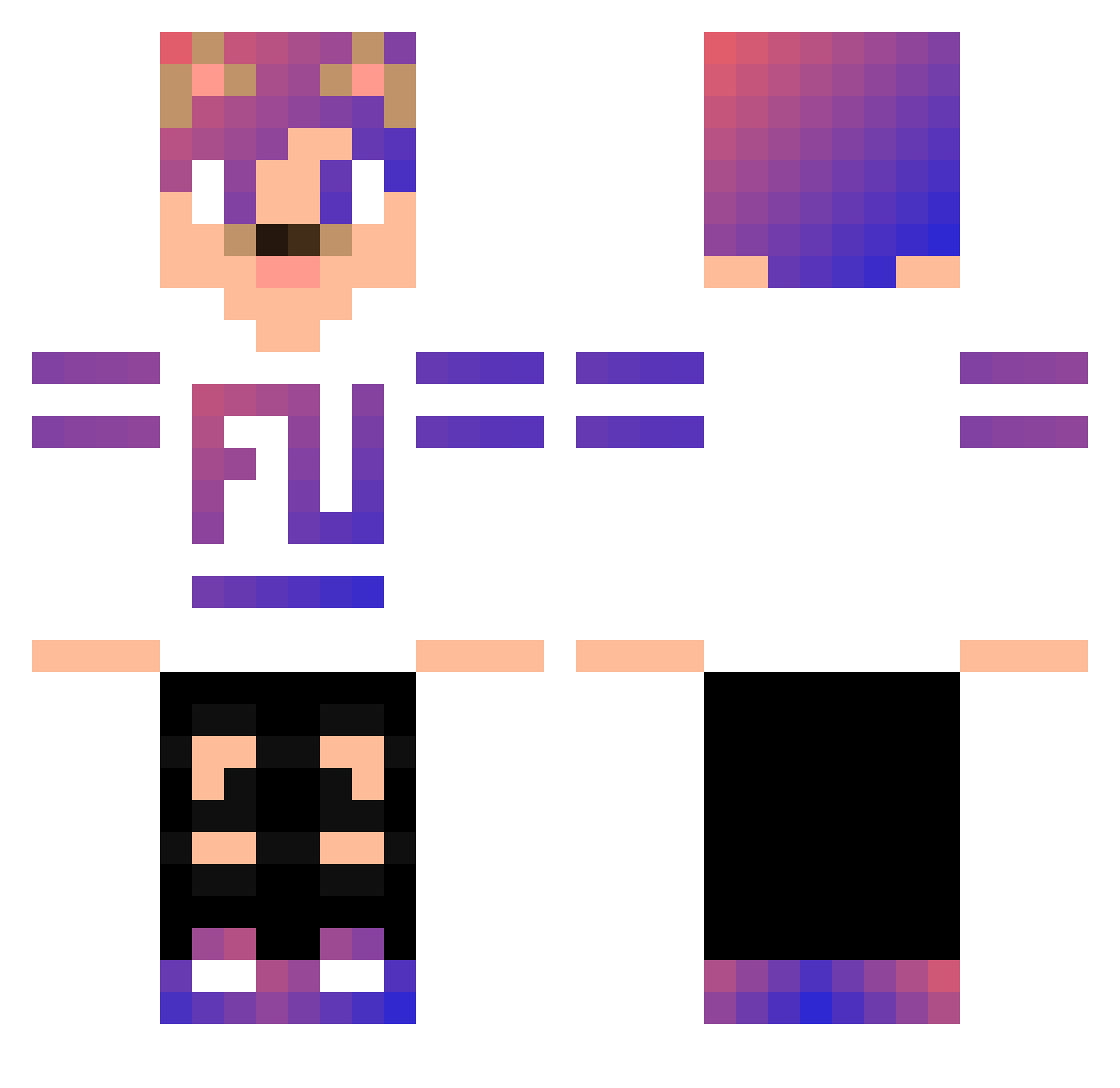 iCreeew Minecraft skin, front and back view