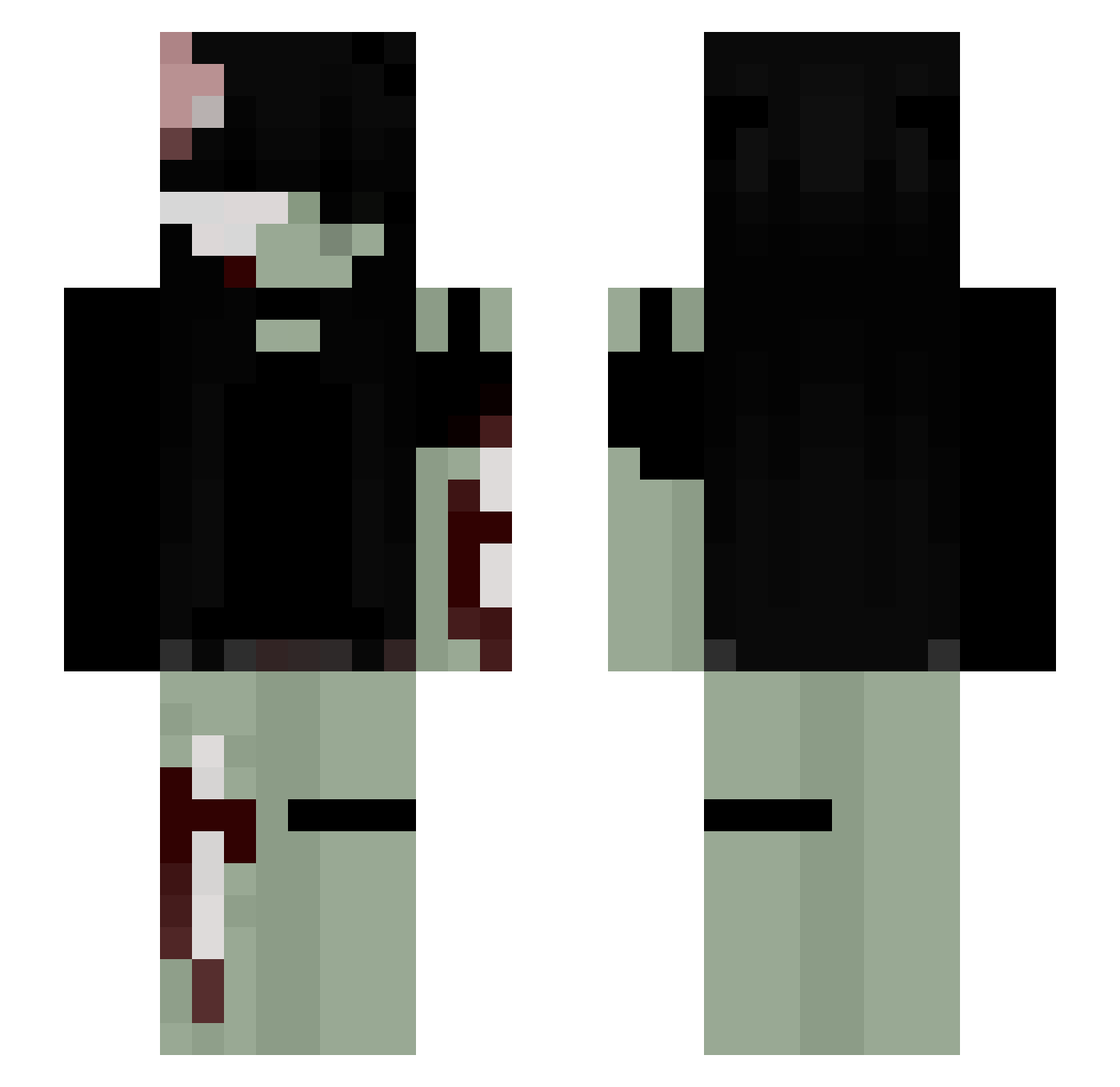zwombii Minecraft skin, front and back view
