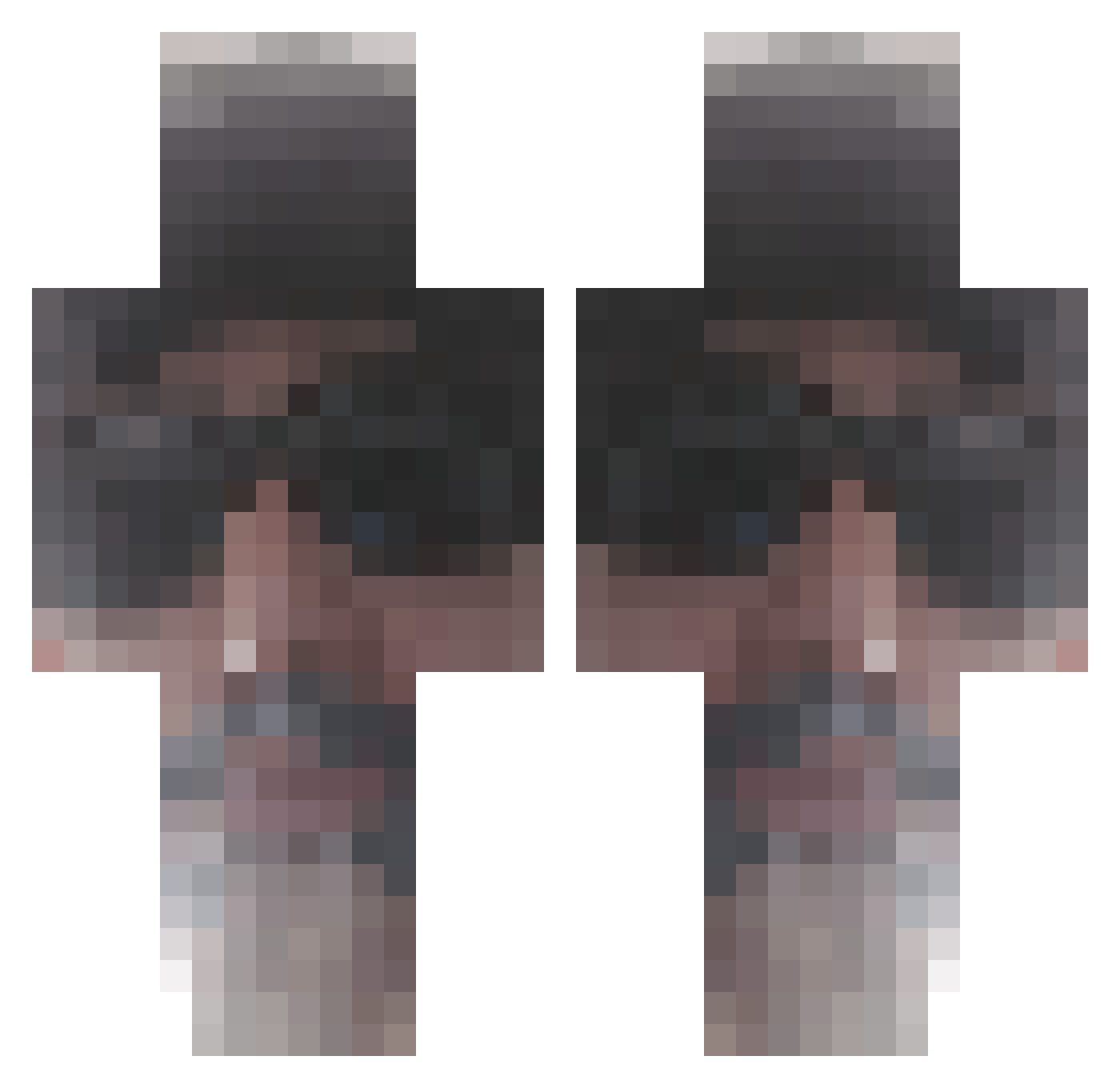 Sweatknight Minecraft skin, front and back view