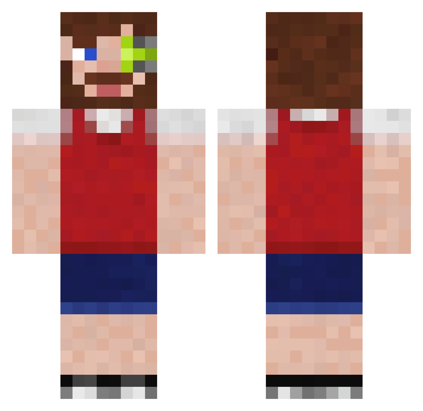 BushdudeFires Minecraft skin, front and back view