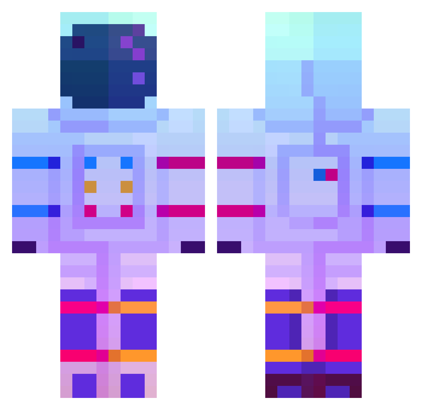 Kaeloo72 Minecraft skin, front and back view