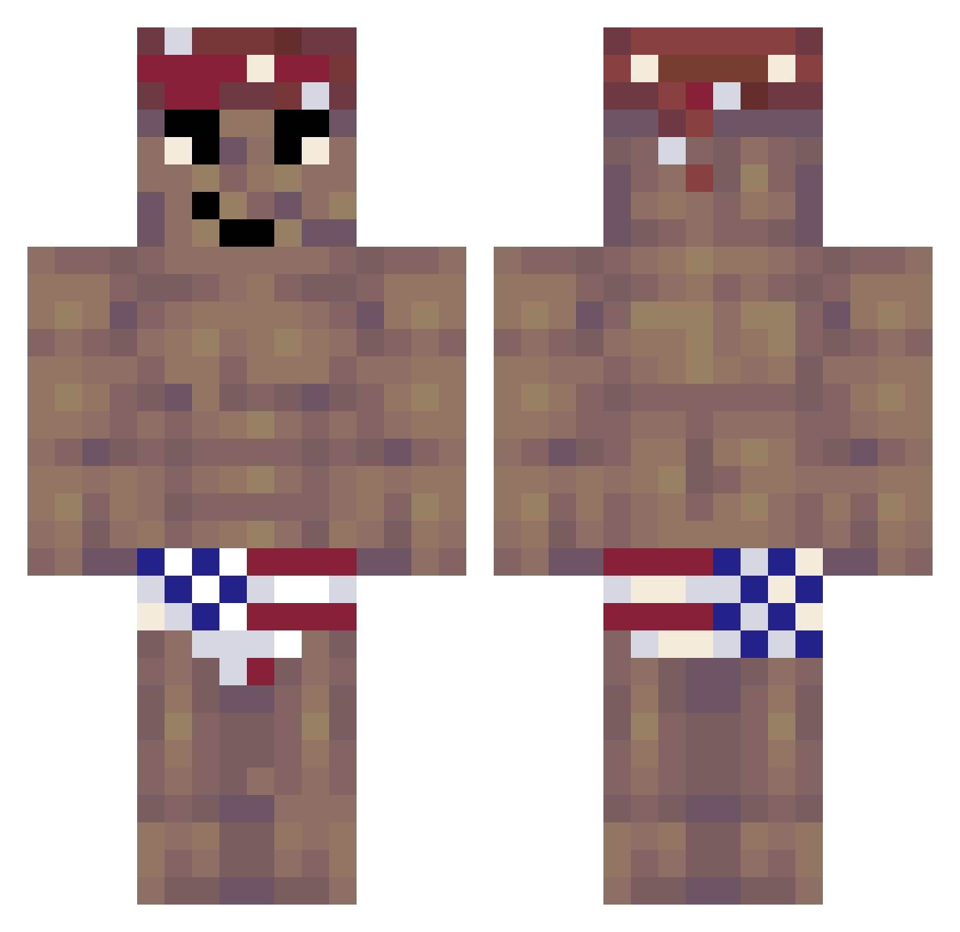 Myggen420 Minecraft skin, front and back view