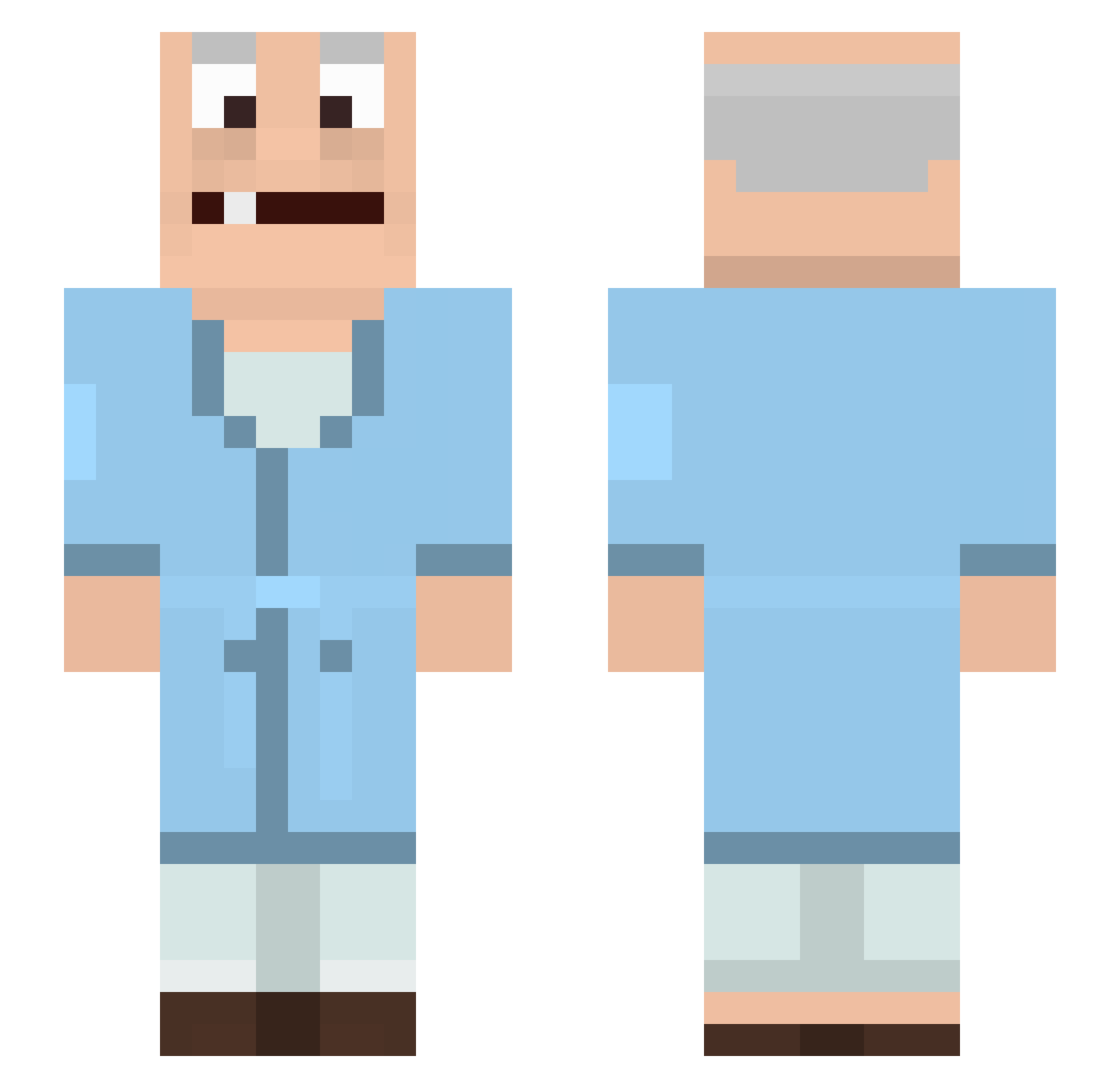 CowCatcher Minecraft skin, front and back view
