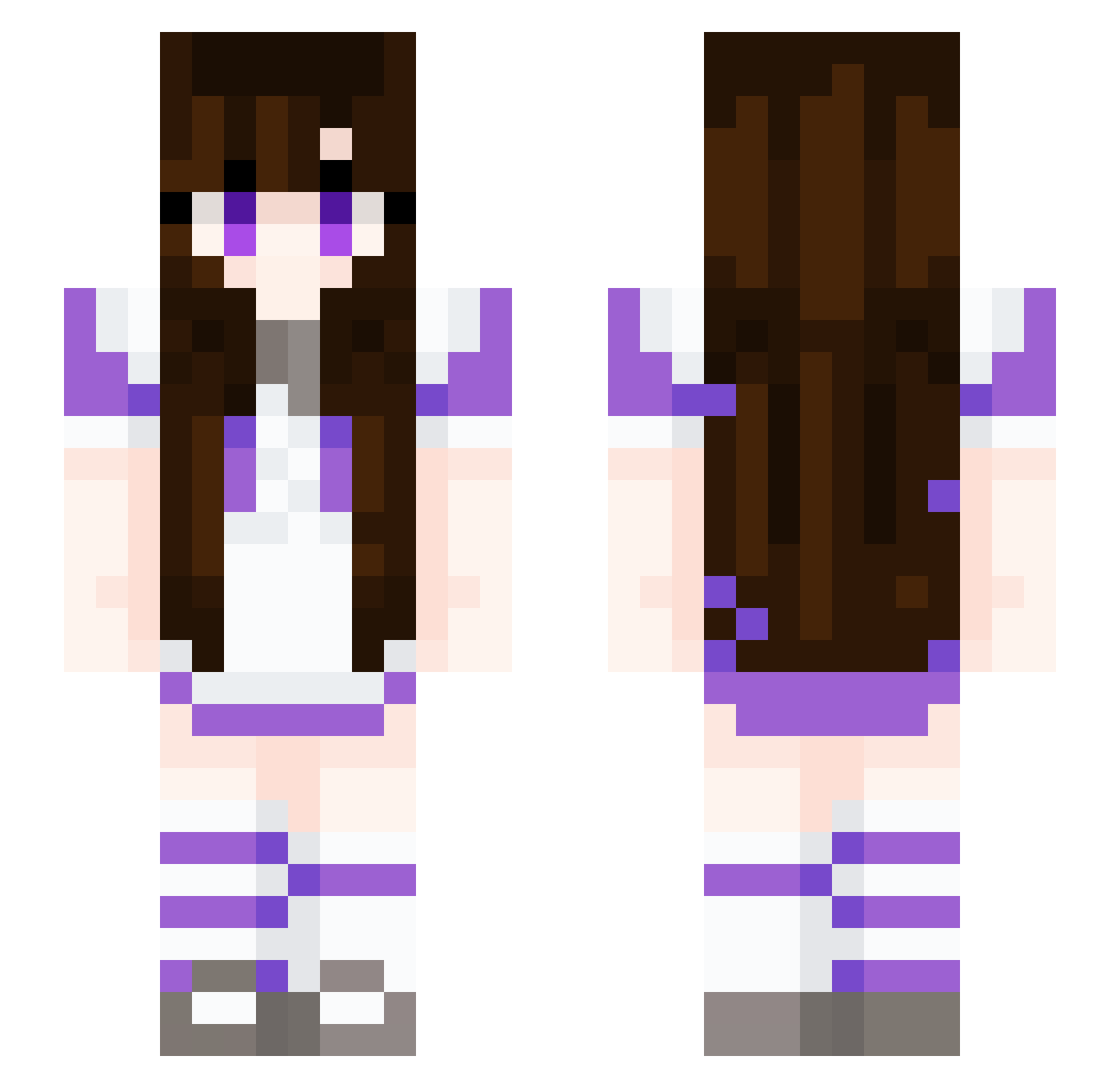 PurpleWasHere Minecraft skin, front and back view