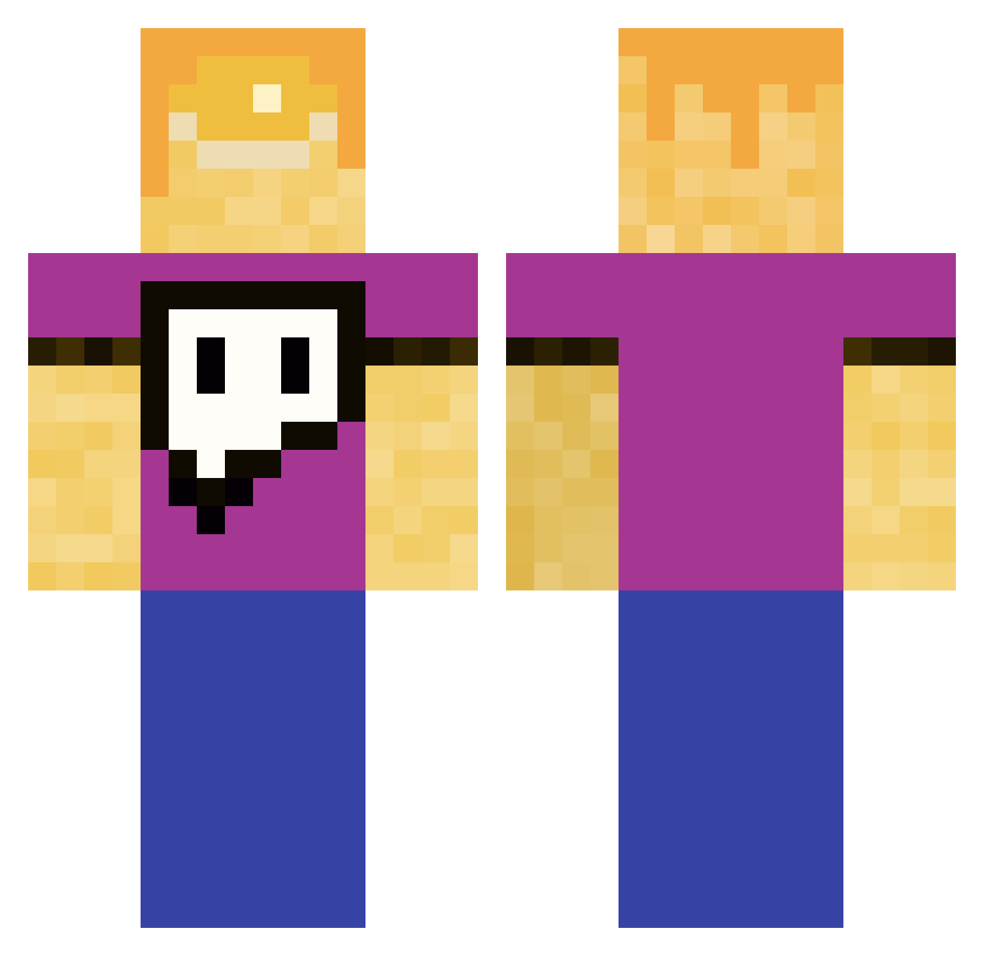 PhantomPancake Minecraft skin, front and back view