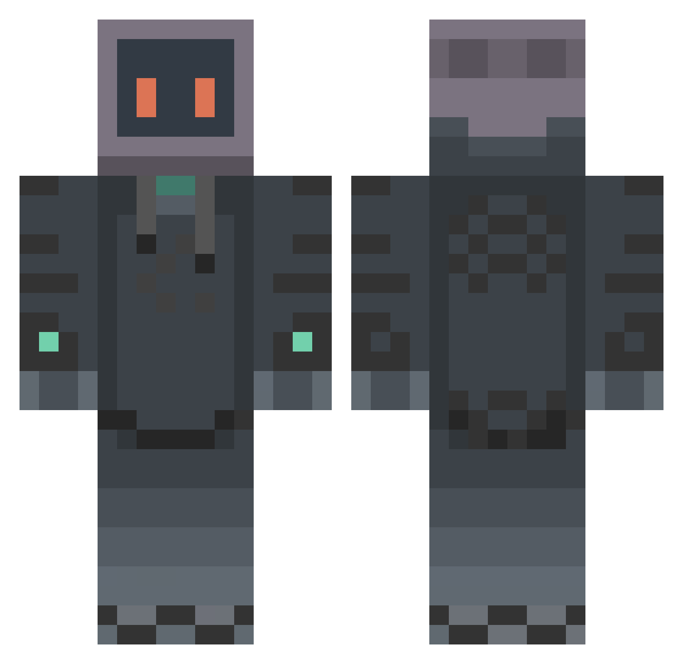 Xertifying Minecraft skin, front and back view