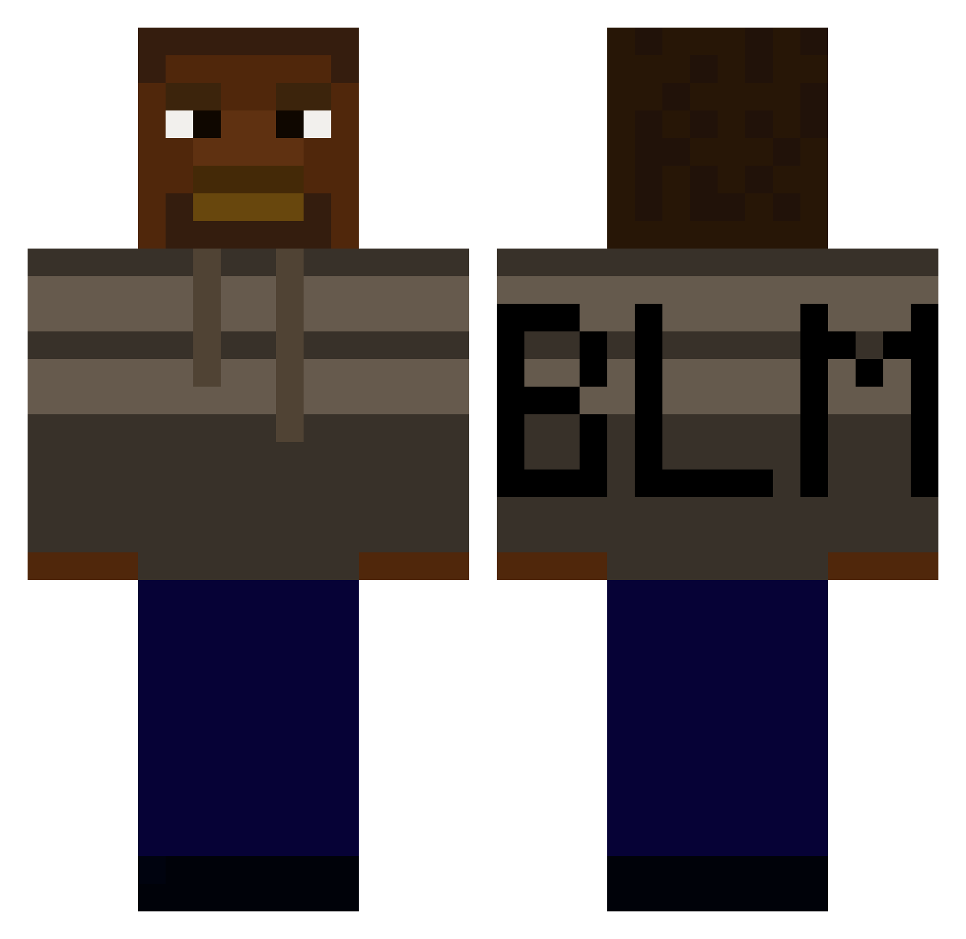 Tiniers Minecraft skin, front and back view