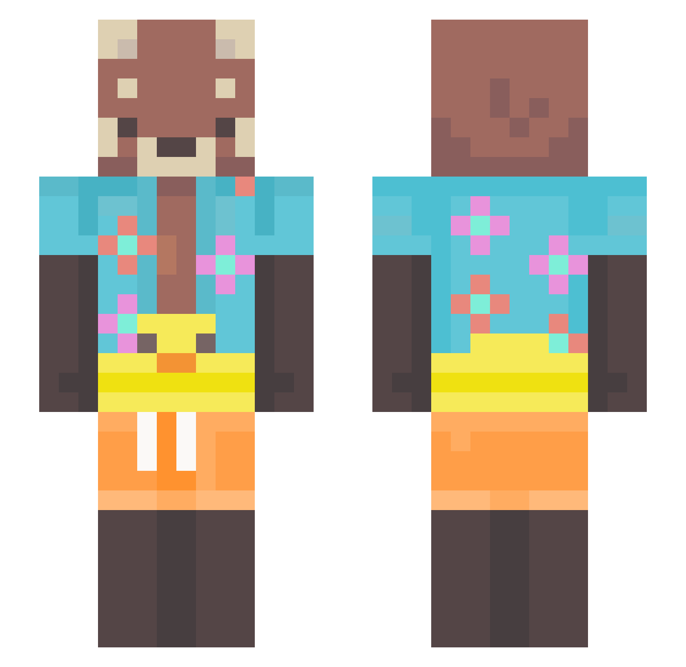 XavierFort Minecraft skin, front and back view