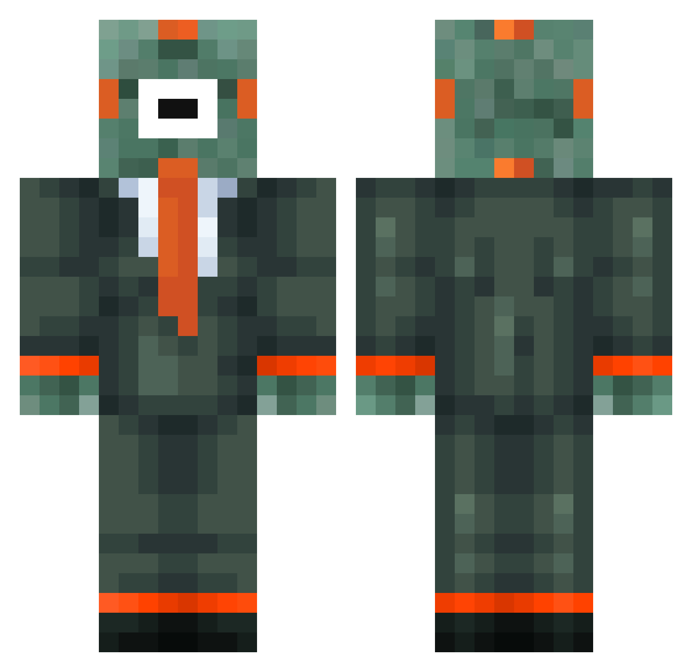 Piranha75 Minecraft skin, front and back view