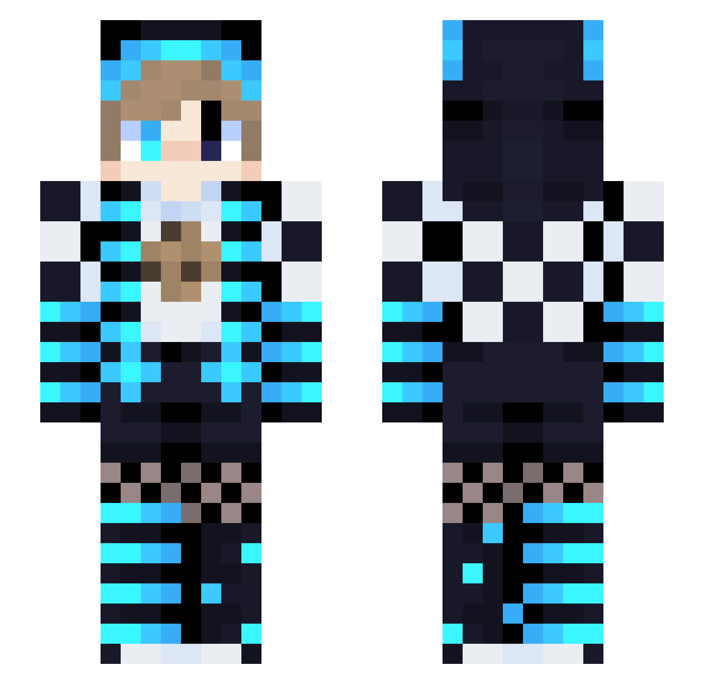 Aquakd Minecraft skin, front and back view
