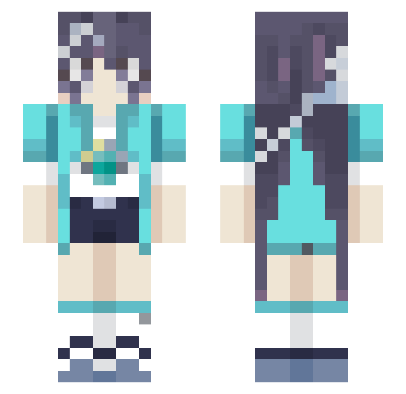 Aquacam Minecraft skin, front and back view