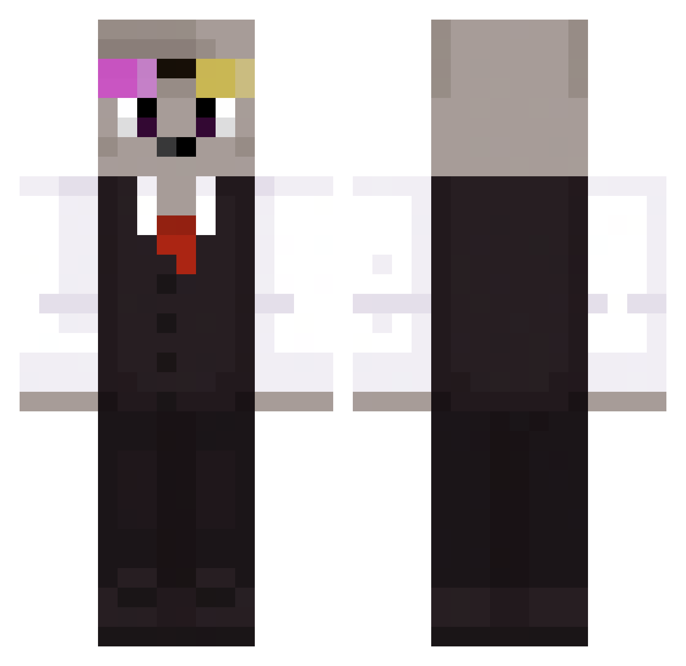 Qualier Minecraft skin, front and back view