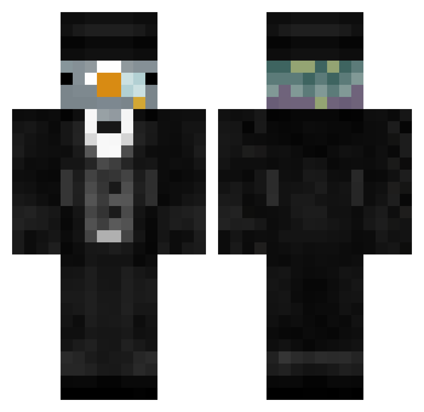 BlackPigeonDust Minecraft skin, front and back view