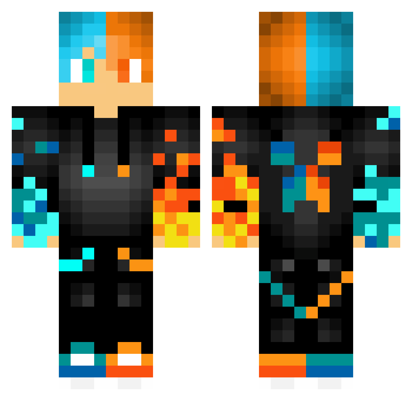 Regenboogpiet Minecraft skin, front and back view