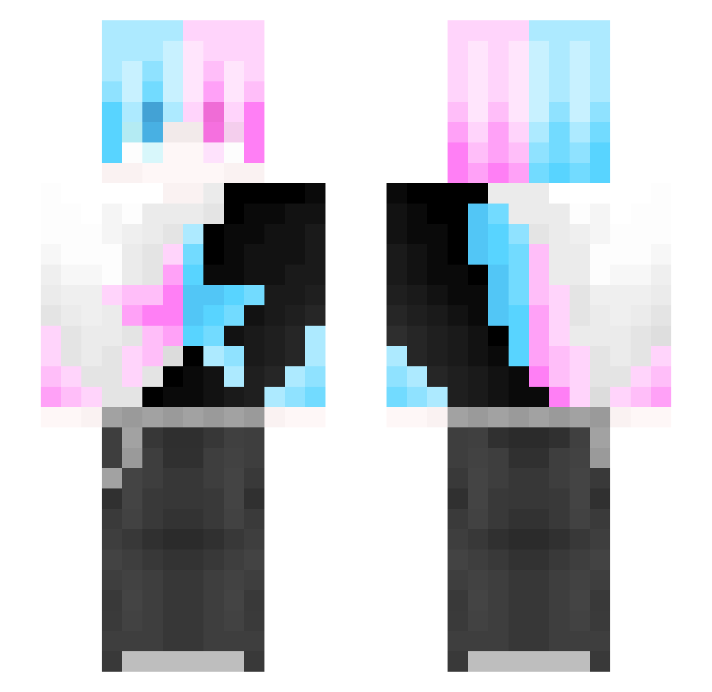 knifeless Minecraft skin, front and back view