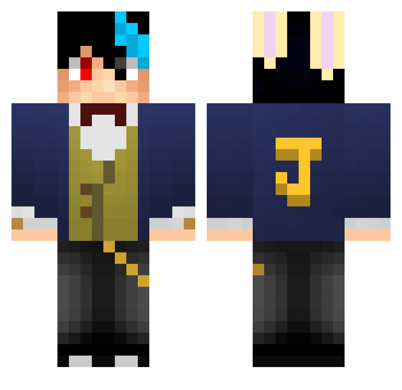 SillyVerityX Minecraft skin, front and back view