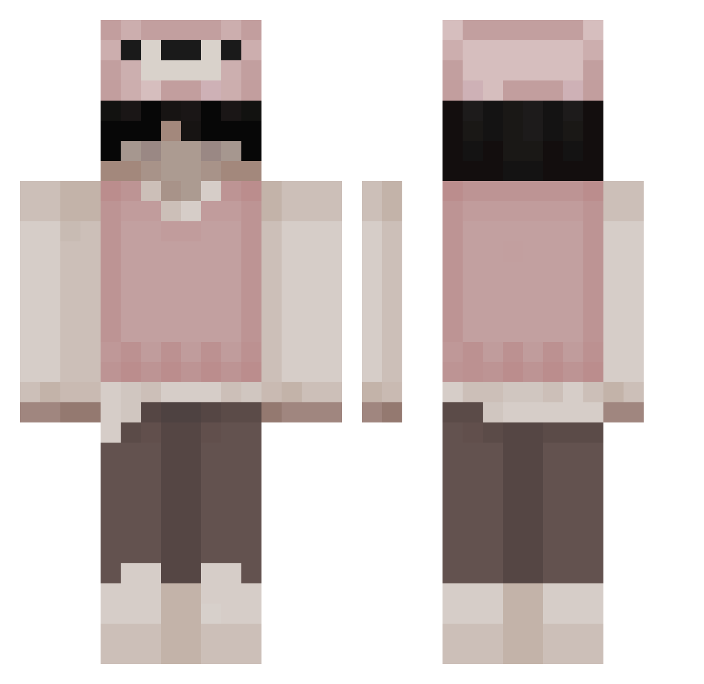 nyxj Minecraft skin, front and back view