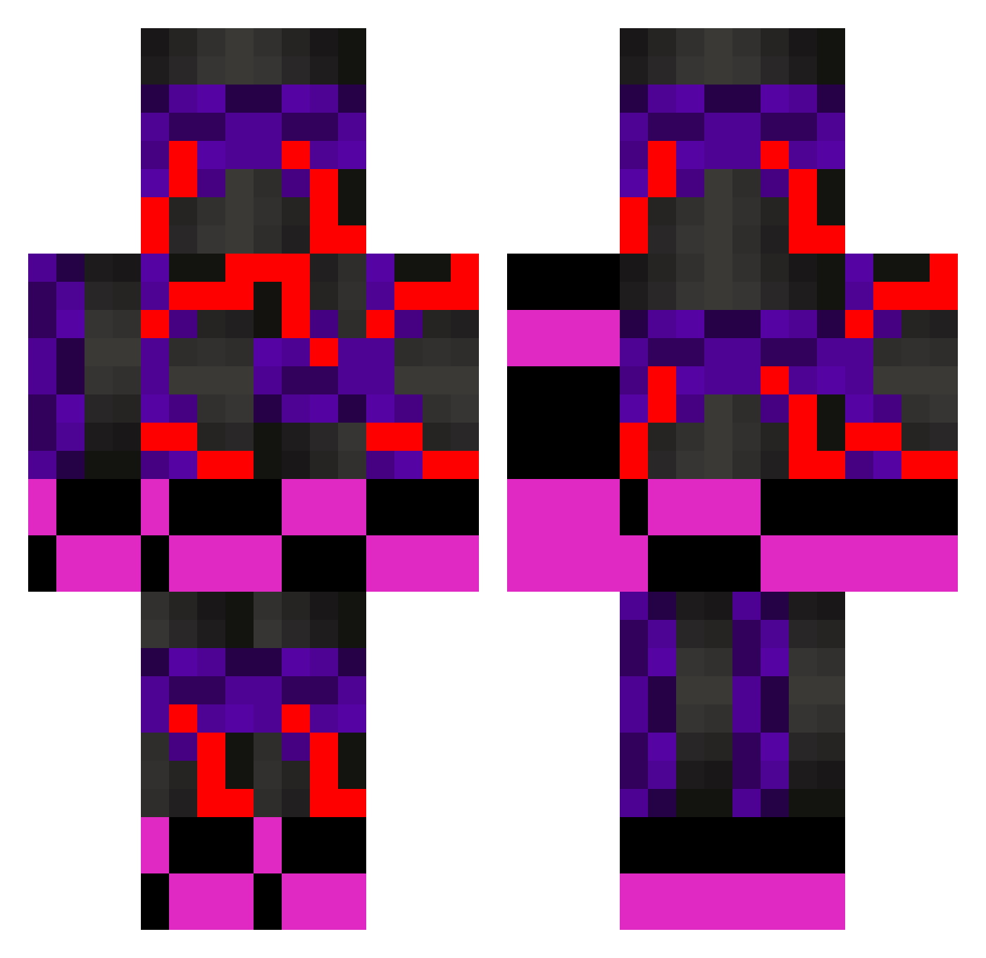 Straggly Minecraft skin, front and back view